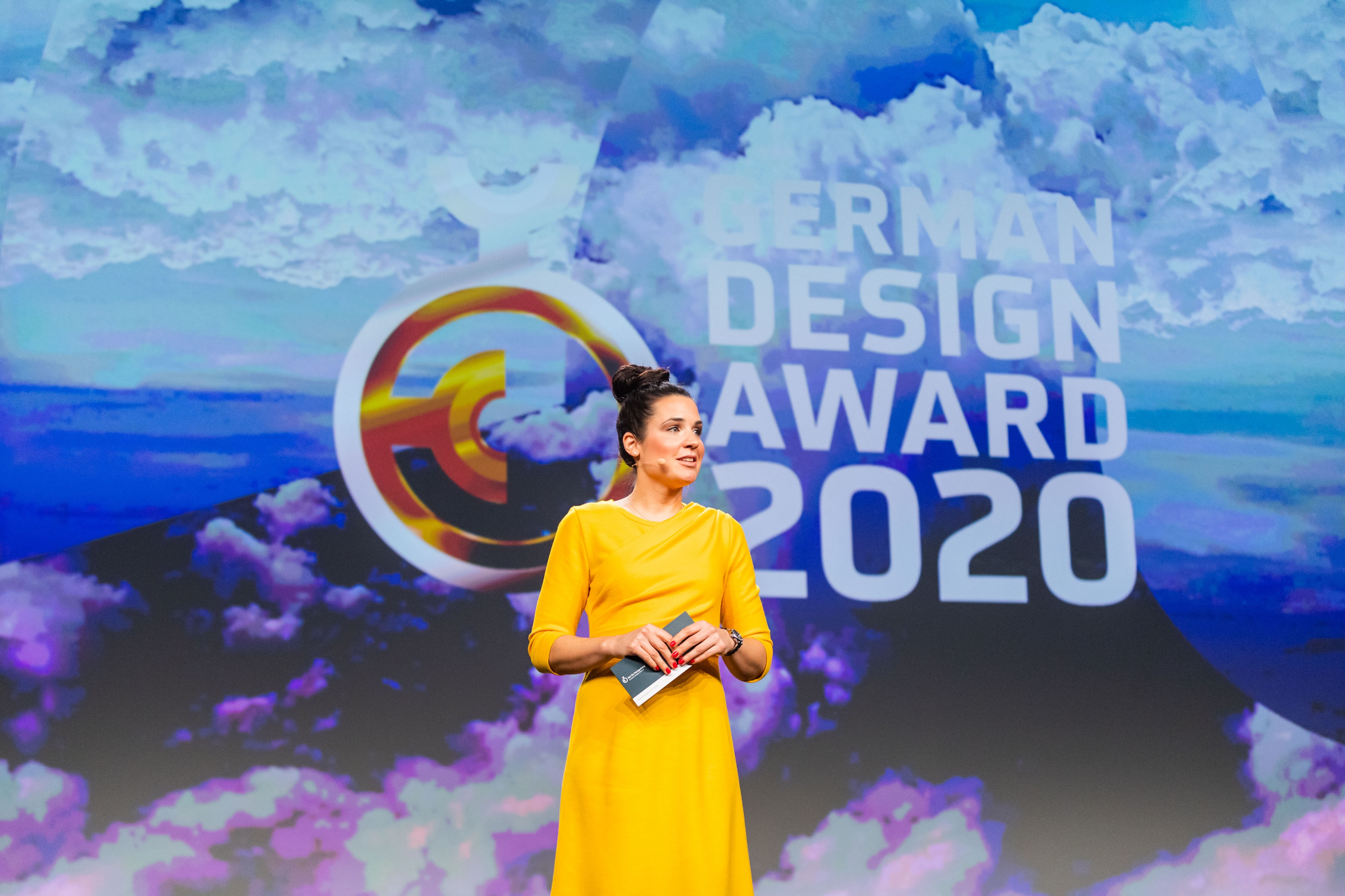 Female presenter Frankfurt on stage